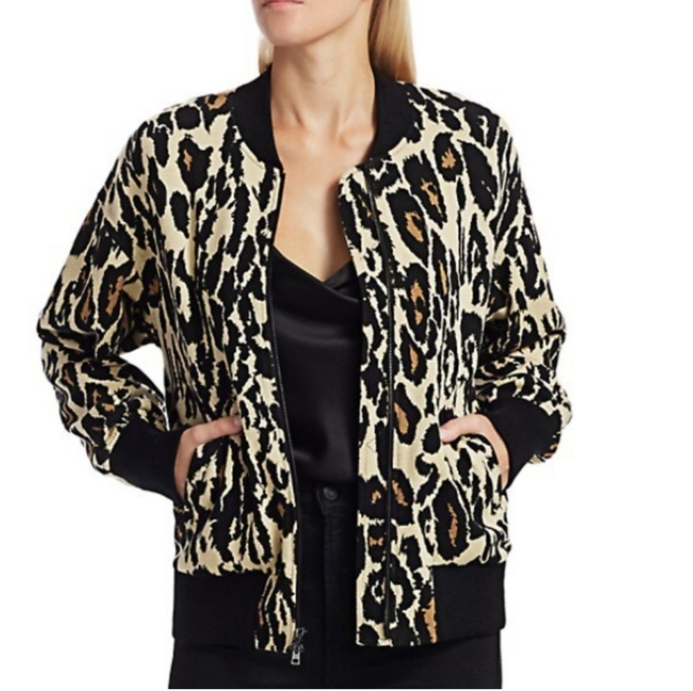 Diane Von Furstenberg Leopard Zip Up Sweater Xs